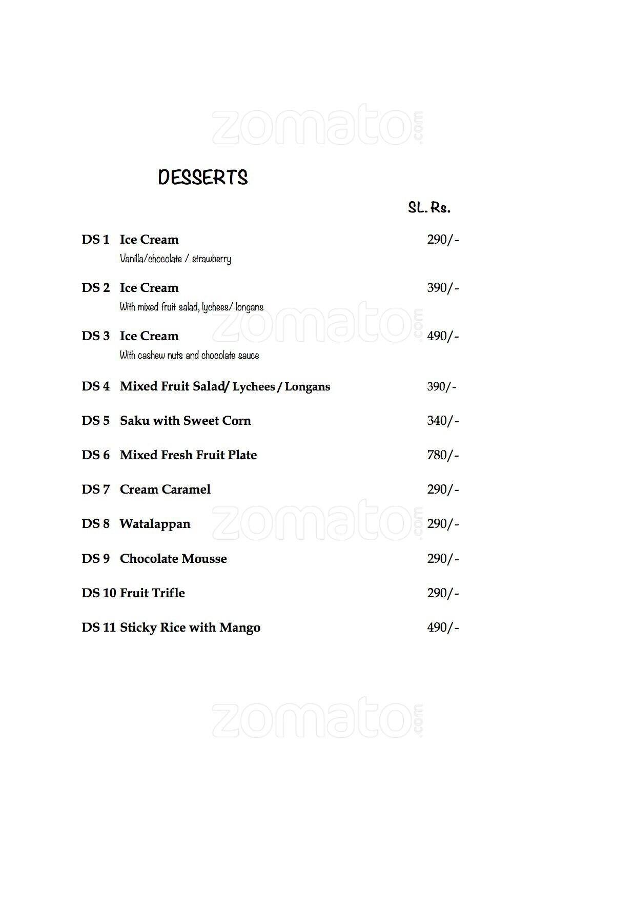 Kinnaree menu