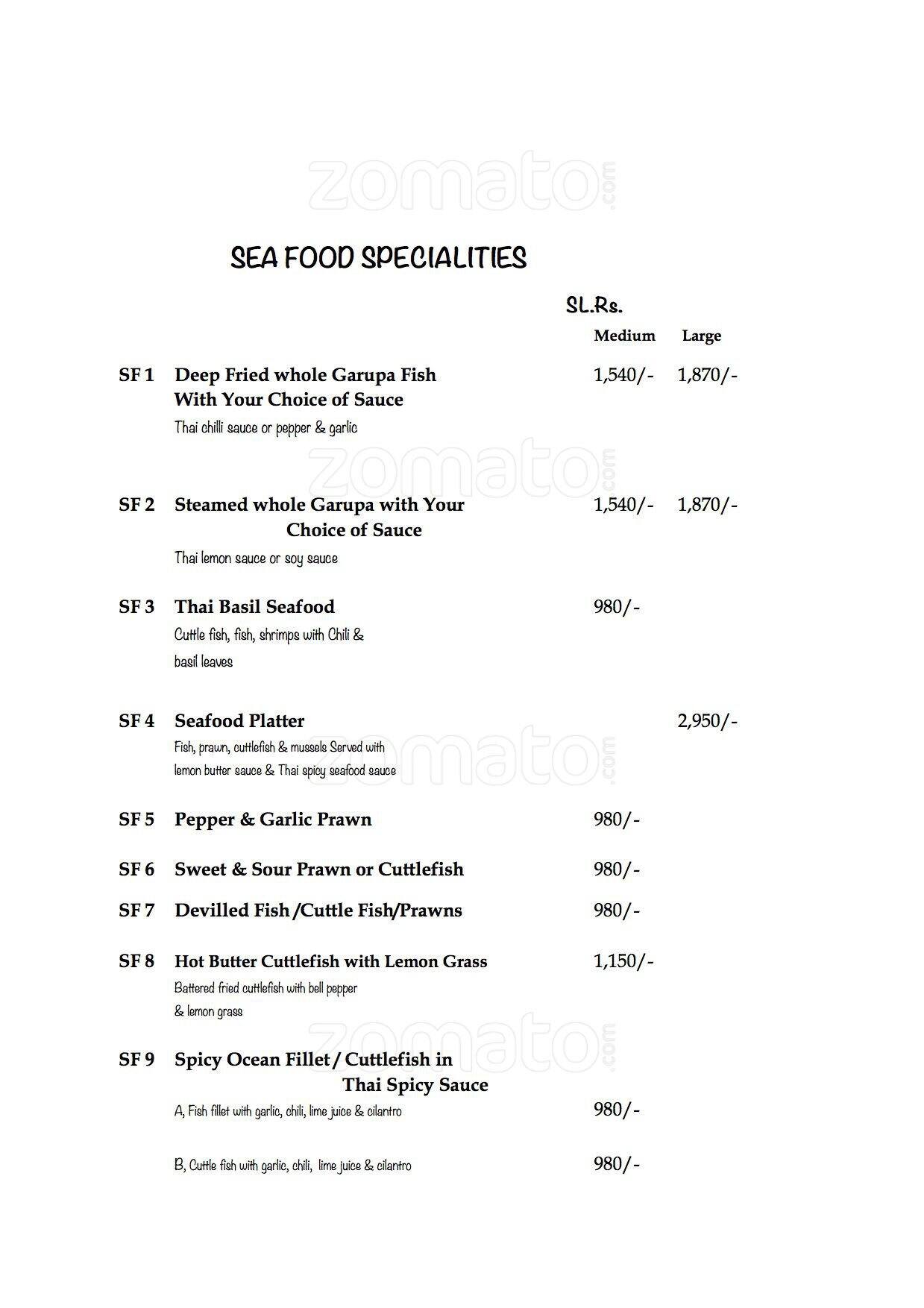 Kinnaree menu