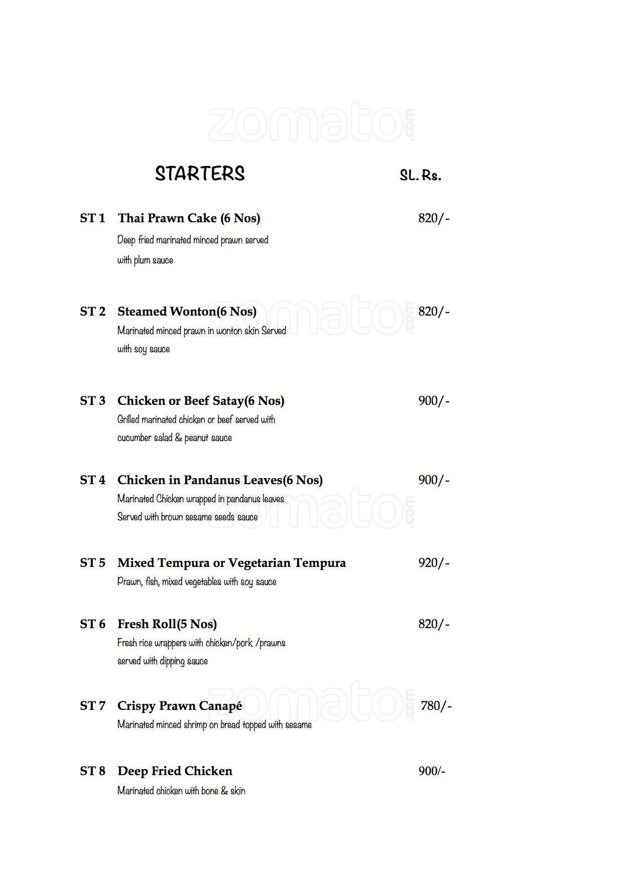 Kinnaree menu