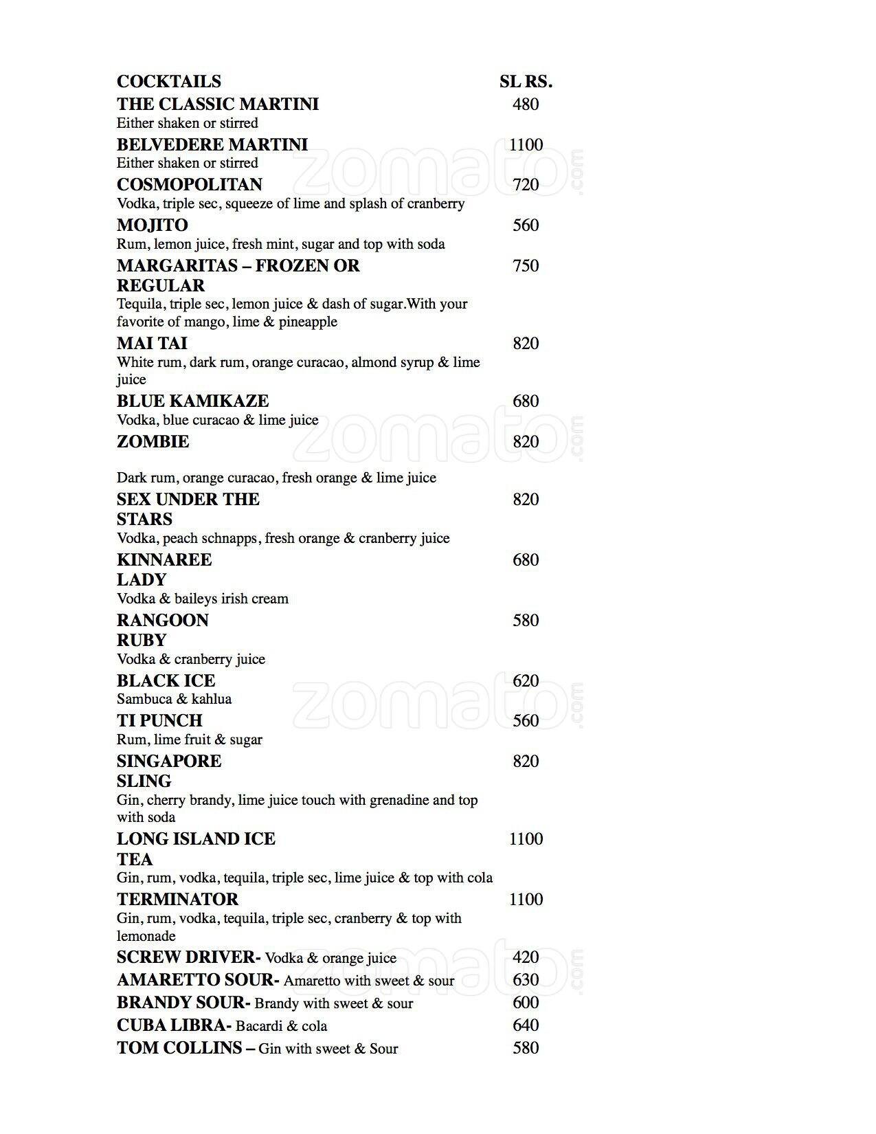 Kinnaree menu