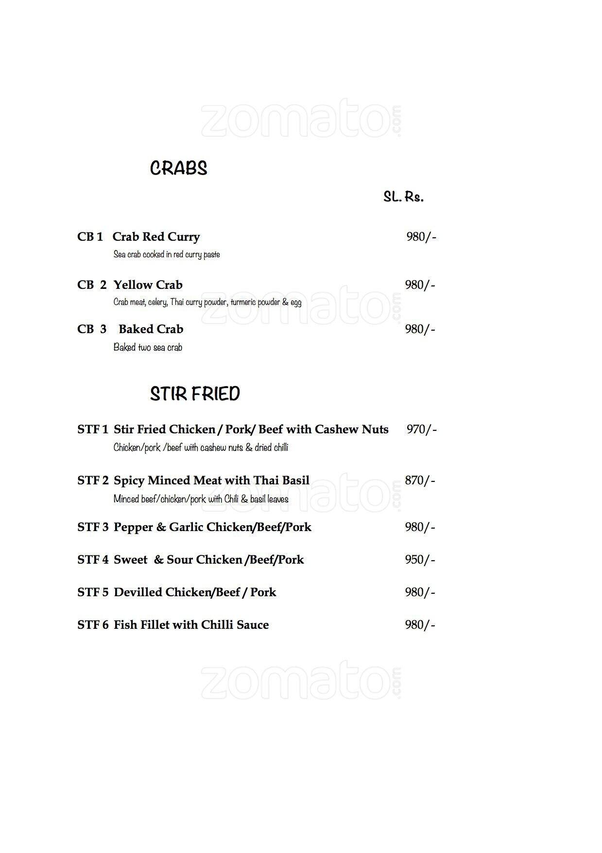 Kinnaree menu