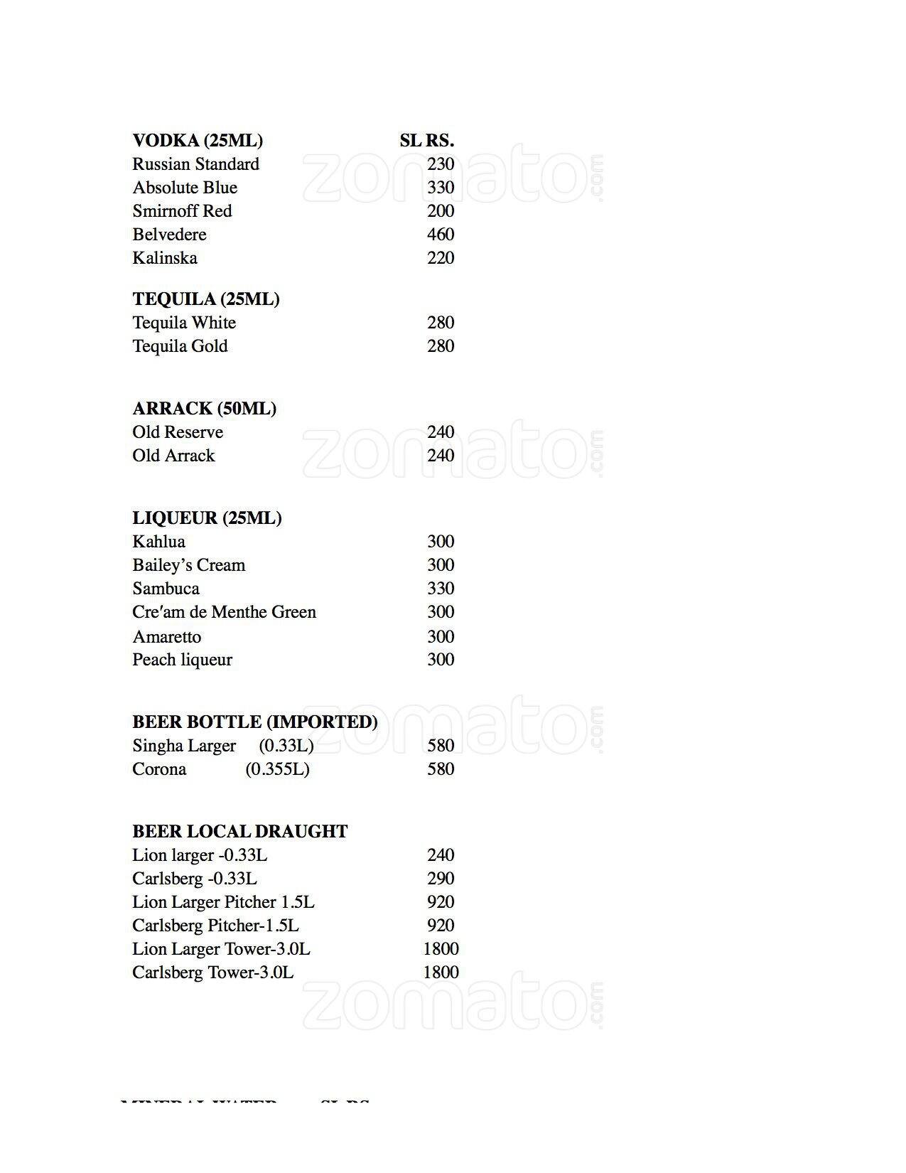Kinnaree menu