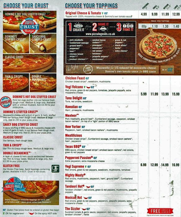 dominos menu