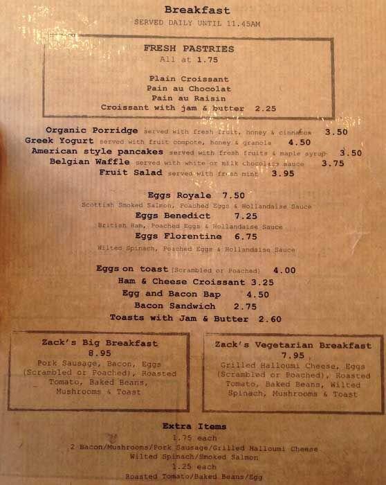 Zack's Deli Menu, Menu for Zack's Deli, South Kensington, London