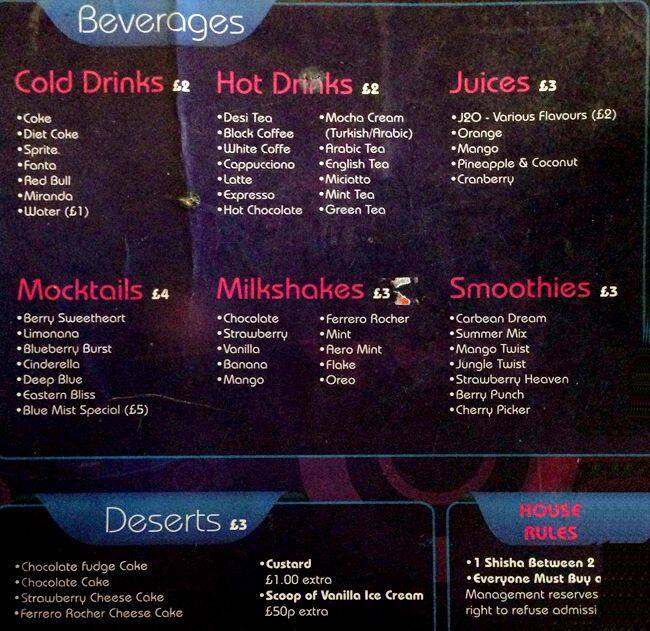 The Blue Lounge Ltd menu