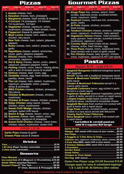 Pizza & Pasta King Menu, Menu untuk Pizza & Pasta King, Morphett Vale