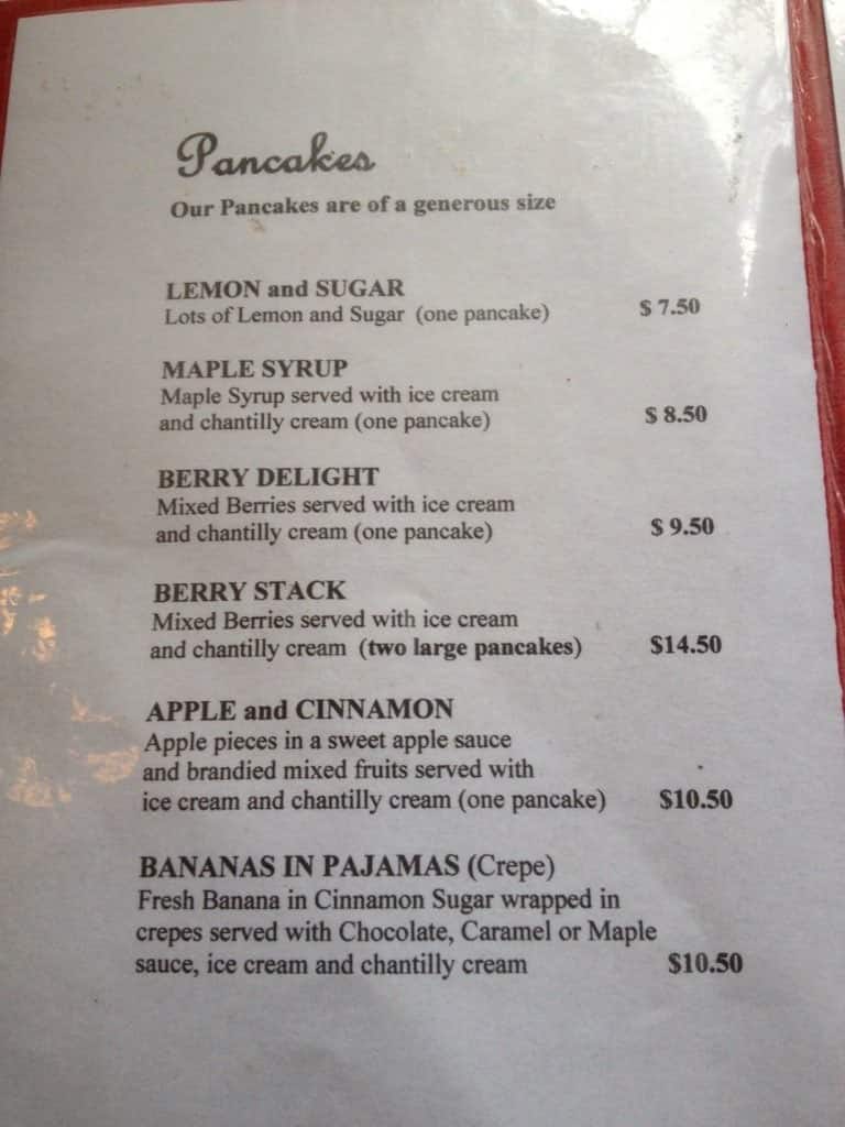 Menu at The Pancake and Crepe Shop restaurant, Oatlands