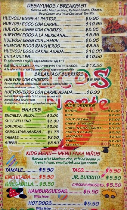 Menu at Tacos El Norte restaurant, Palatine, N Rand Rd