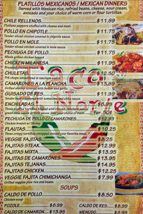 Menu at Tacos El Norte restaurant, Palatine, N Rand Rd