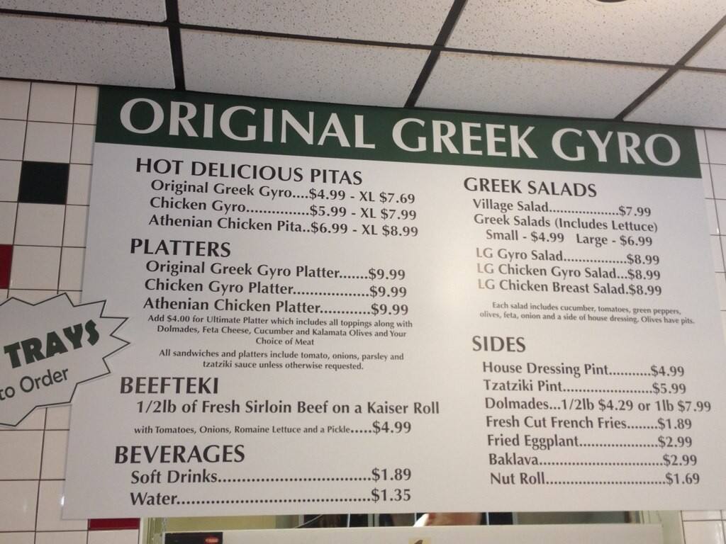 Original Greek Gyro menu, Menu restauracji Original Greek Gyro, Akron, Cleveland Urbanspoon/Zomato