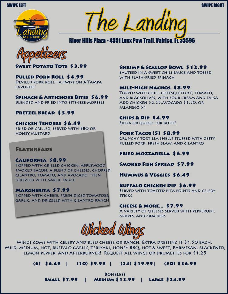 The Landing Bar and Grill Menu Urbanspoon/Zomato