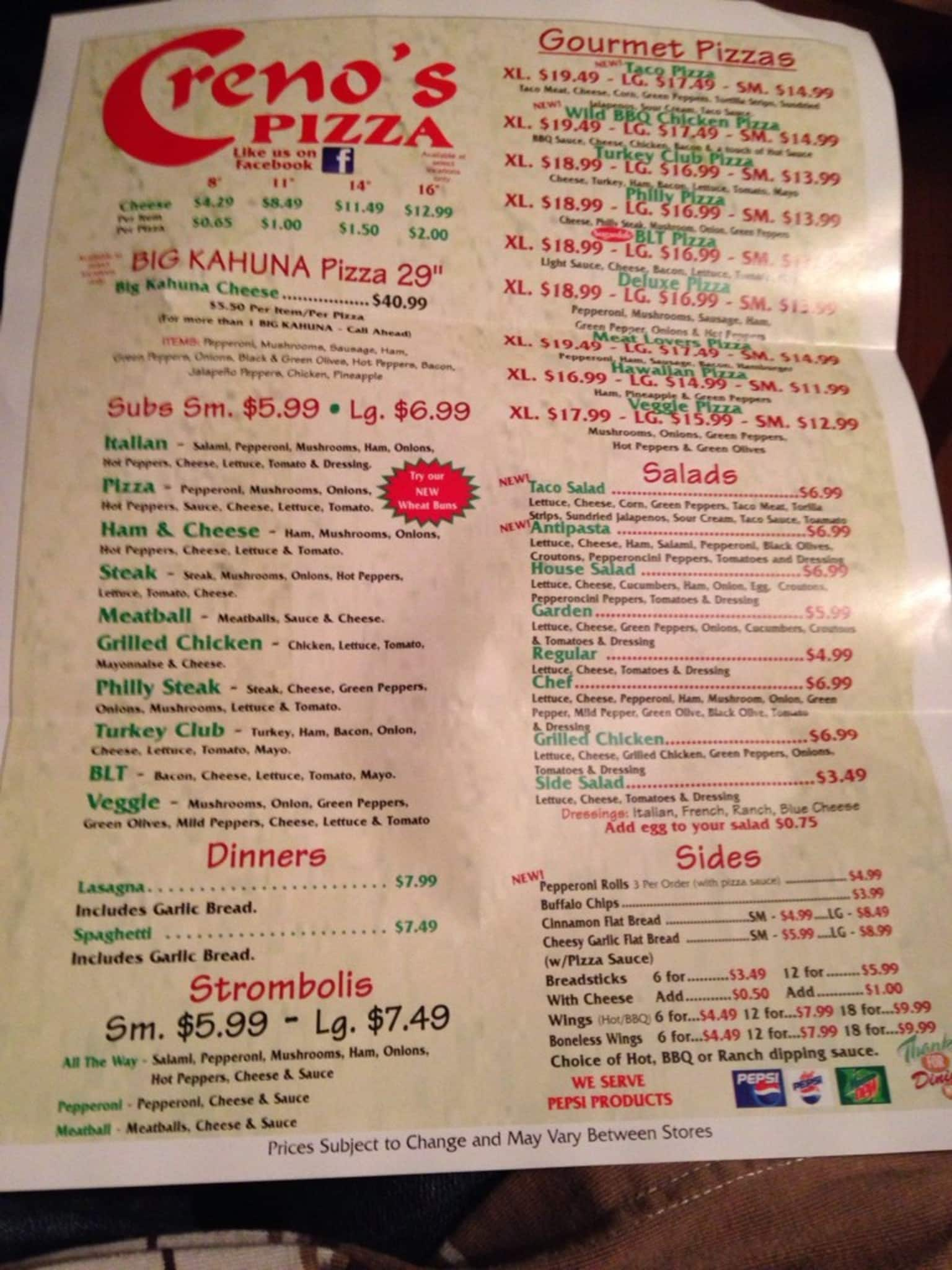 Creno's Pizza Menu, Menu for Creno's Pizza, Mount Vernon, Mansfield ...