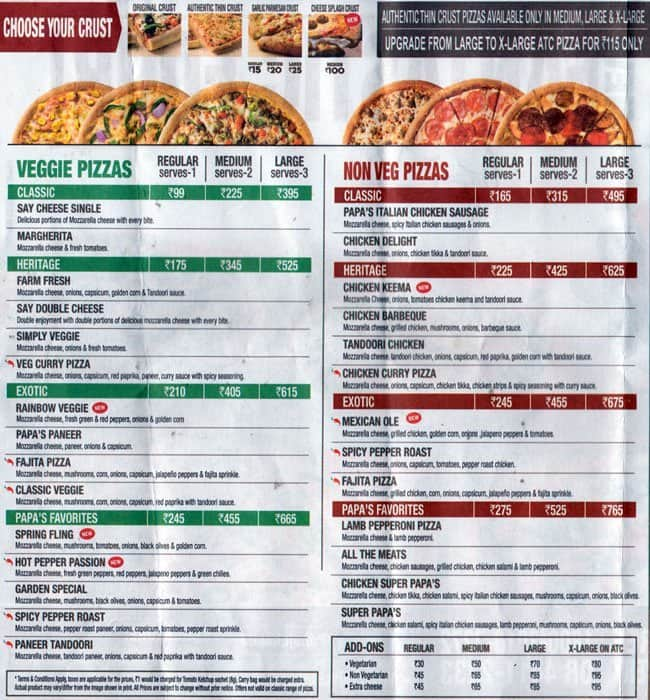 Papa John S Pizza Menu Menu For Papa John S Pizza Bannerghatta Road Bangalore