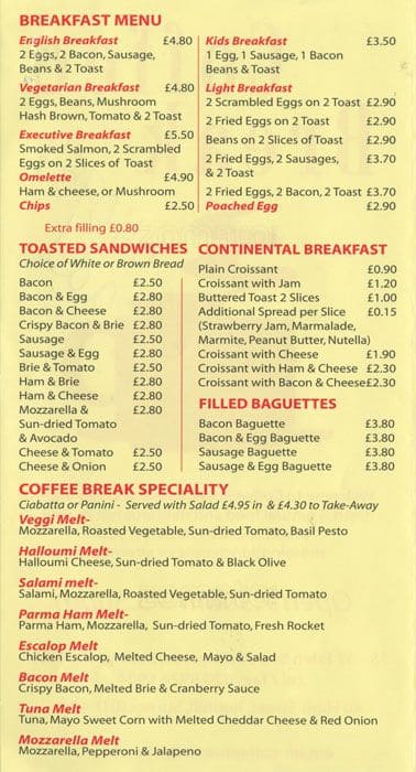 Coffee Break Menu, Menu for Coffee Break, Kingston Upon Thames, London ...