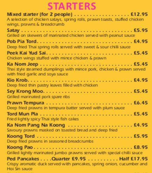 Patcharee Thai Restaurant menu
