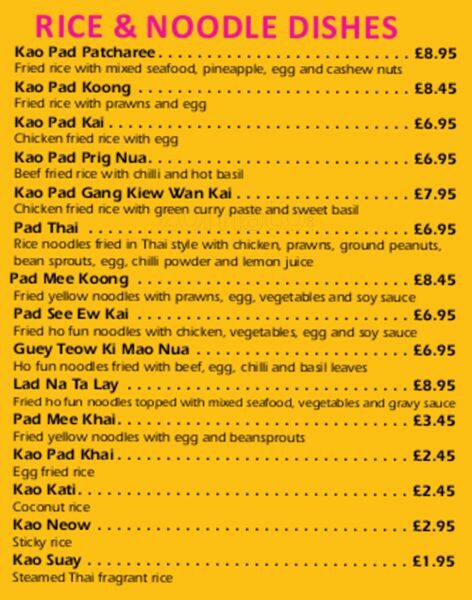 Patcharee Thai Restaurant menu