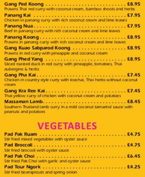 Patcharee Thai Restaurant menu
