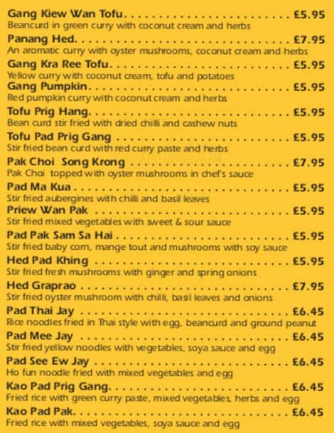 Patcharee Thai Restaurant menu