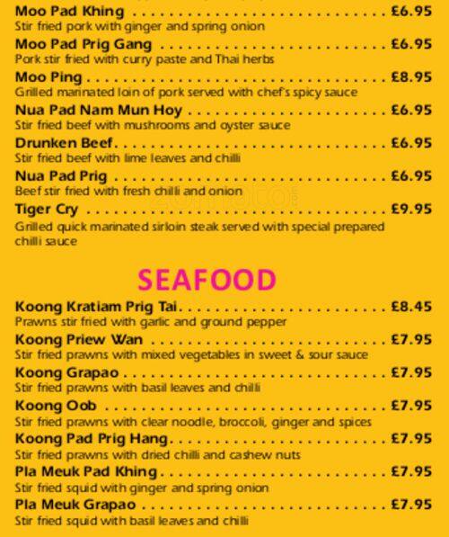 Patcharee Thai Restaurant menu