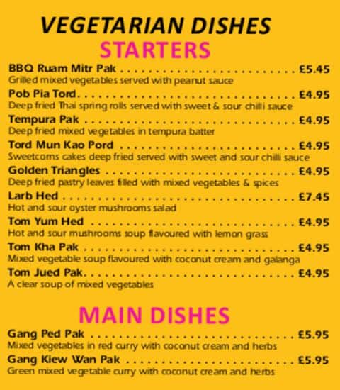 Patcharee Thai Restaurant menu