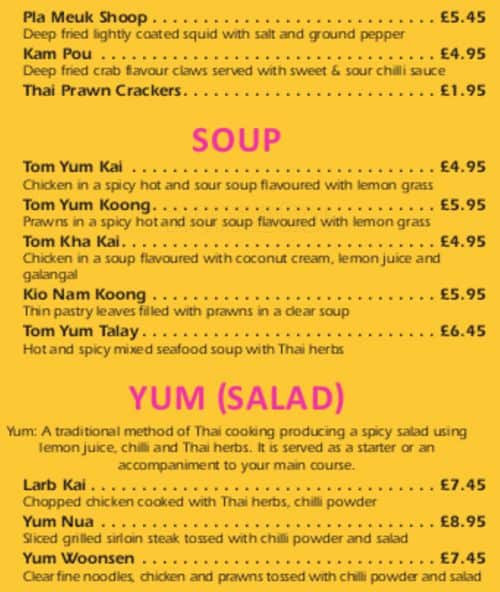 Patcharee Thai Restaurant menu