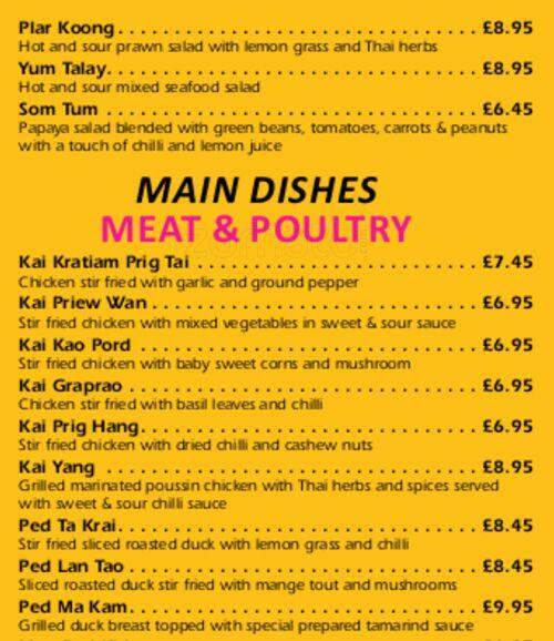 Patcharee Thai Restaurant menu