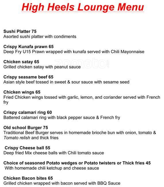 High Heels Hilton Menu, Menu for High Heels Hilton, Dafna, Doha Zomato Qatar