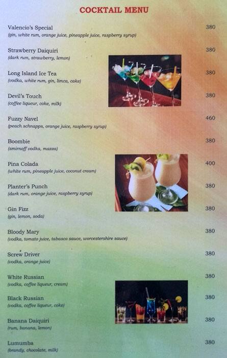 Valencio's Bar & Restaurant menu