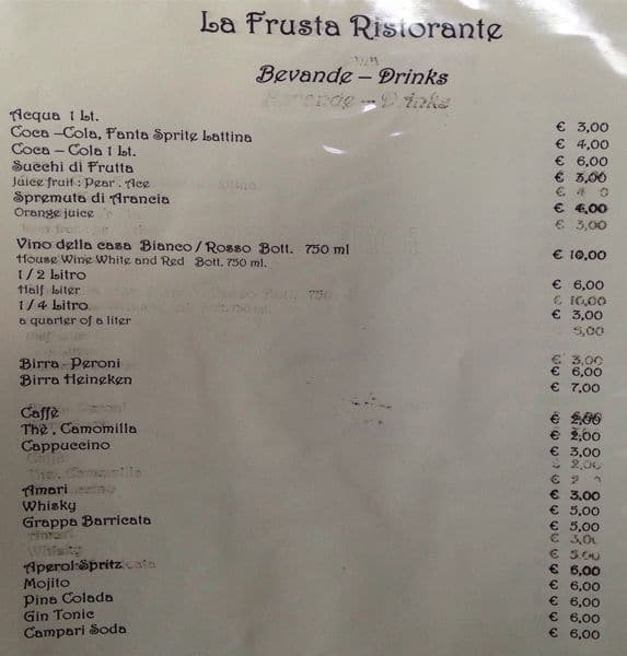 Menu di La Frusta Ristorante 