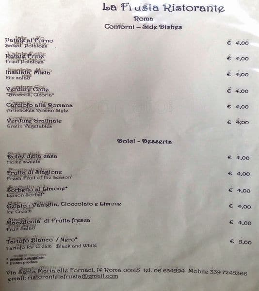 Menu di La Frusta Ristorante 