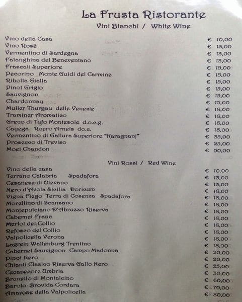 Menu di La Frusta Ristorante 