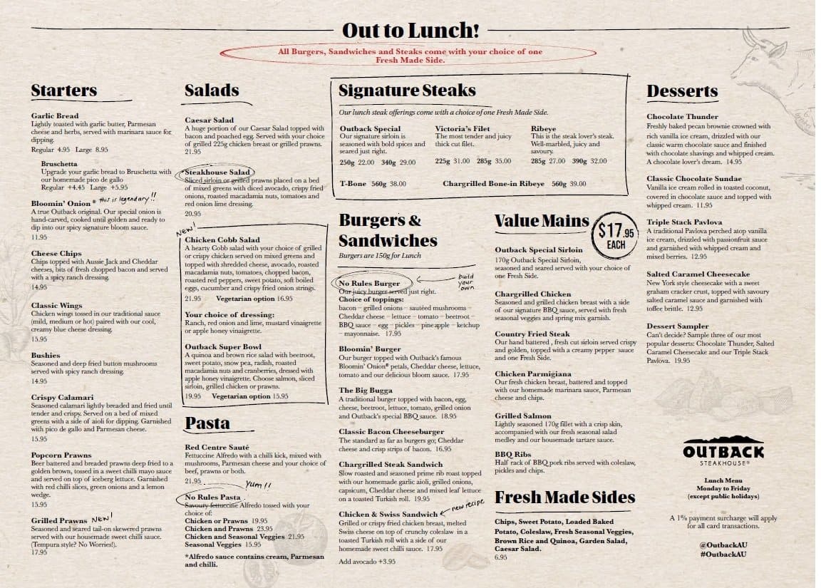 Outback Steakhouse Menu Menu For Outback Steakhouse Fairy Meadow Fairy Meadow