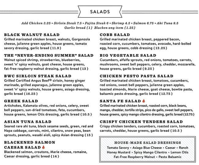 Menu at Black Walnut Café cafe, The Woodlands, New Trails Dr