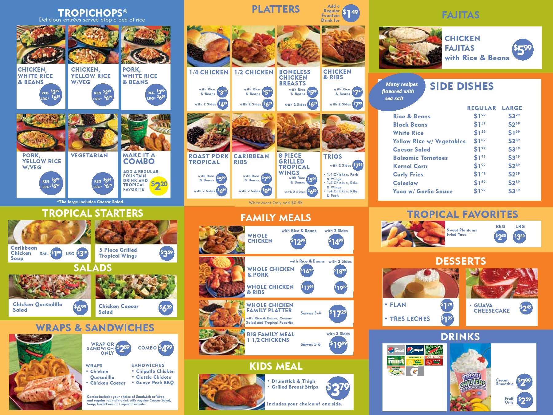 Menu at Pollo Tropical fast food, Miami, 8975 S Dixie Hwy