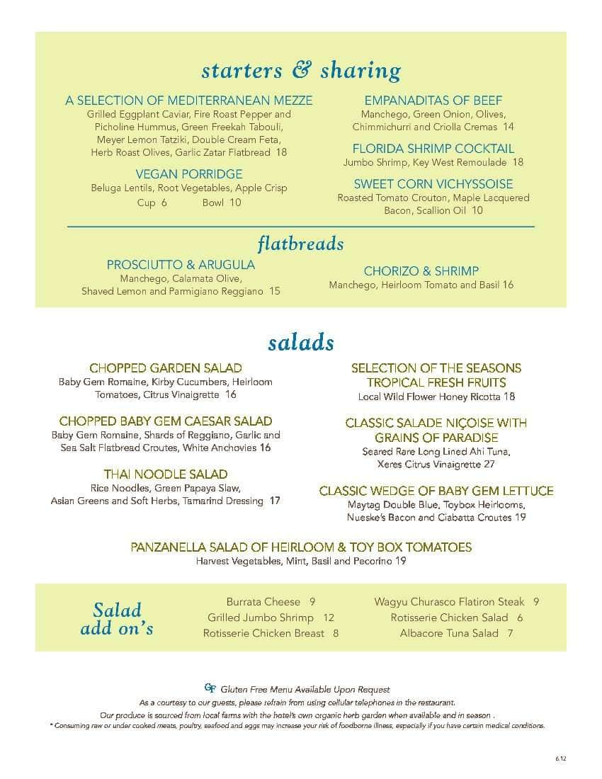 Menu at Ocean Grill restaurant, Palm Beach