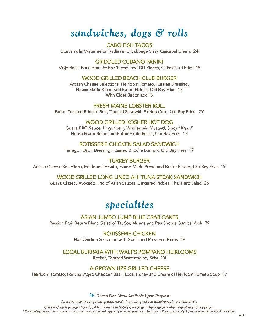 Menu at Ocean Grill restaurant, Palm Beach