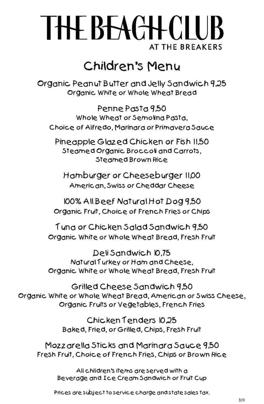 Menu at Ocean Grill restaurant, Palm Beach