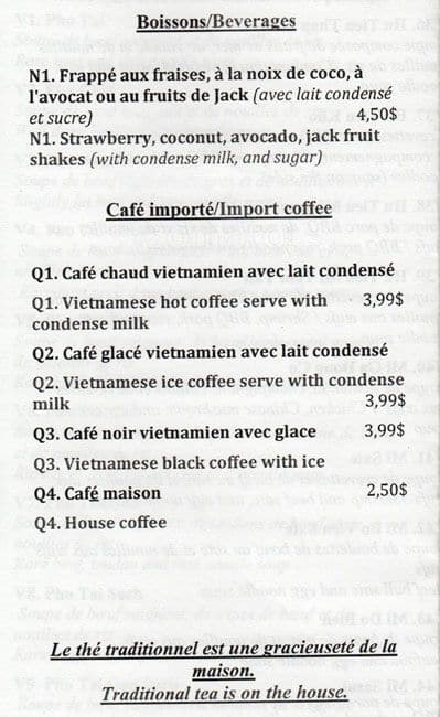 Menu de Pho Bo Ga 777