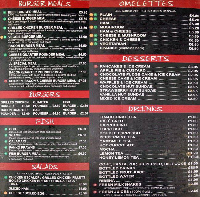 Menu at Becks cafe, London