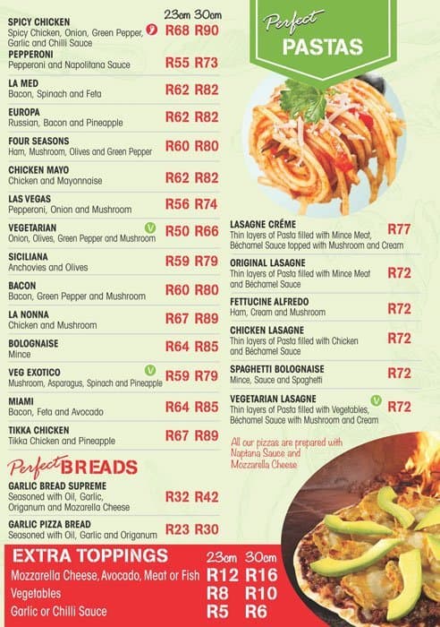 Pizza Perfect menu