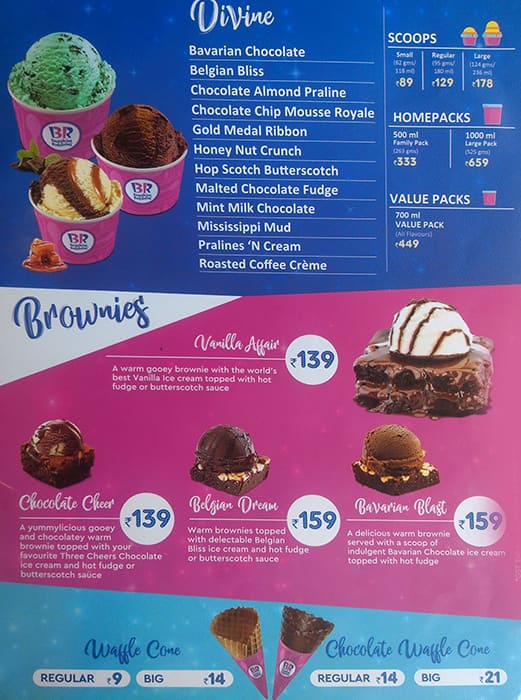 Menu at Baskin-Robbins, Pune, Koregaon Park