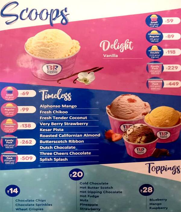 Baskin Robbins menu