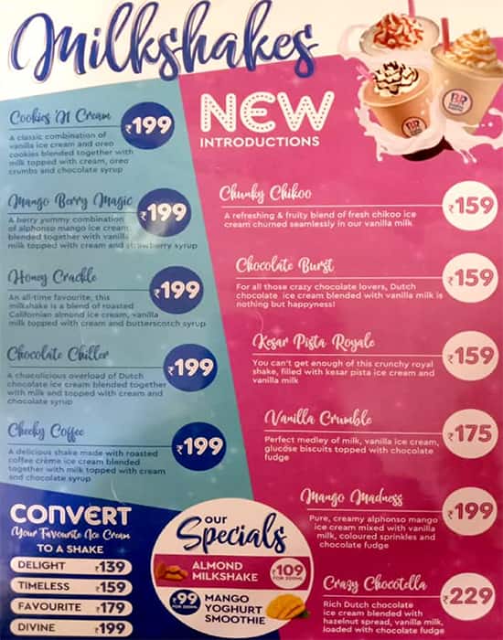 Baskin Robbins menu
