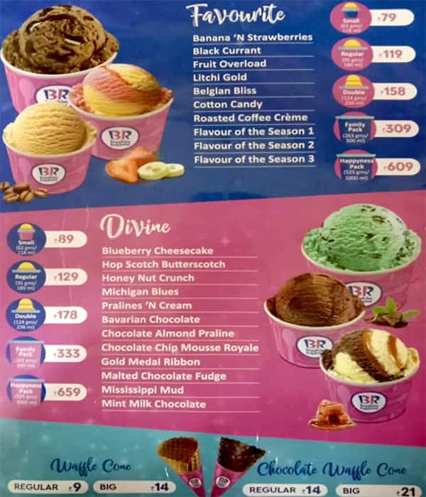 Baskin Robbins menu