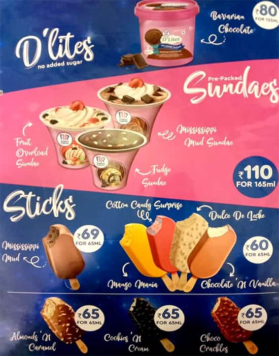 Baskin Robbins menu