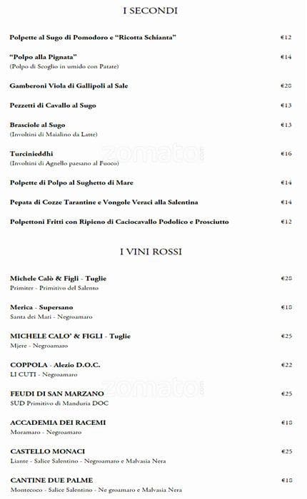 Menu di I Salentini 