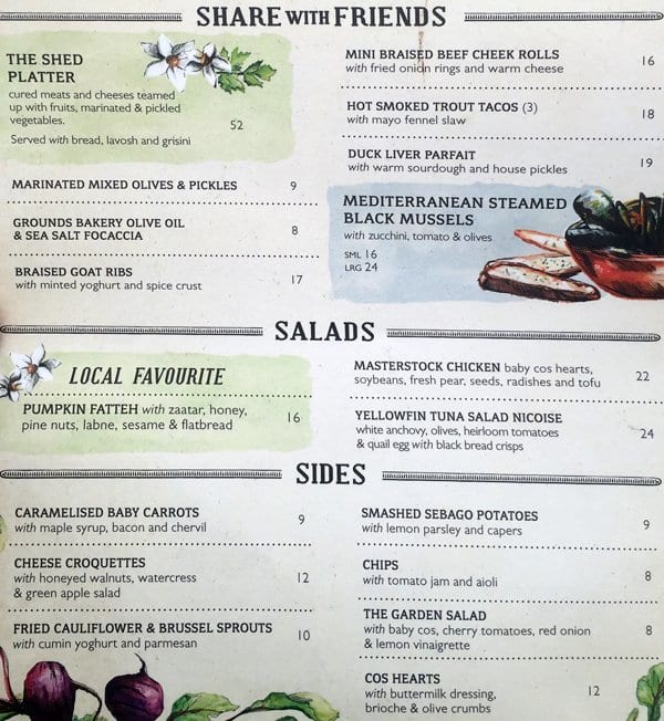 The Potting Shed Menu, Menu for The Potting Shed, Alexandria, Sydney 