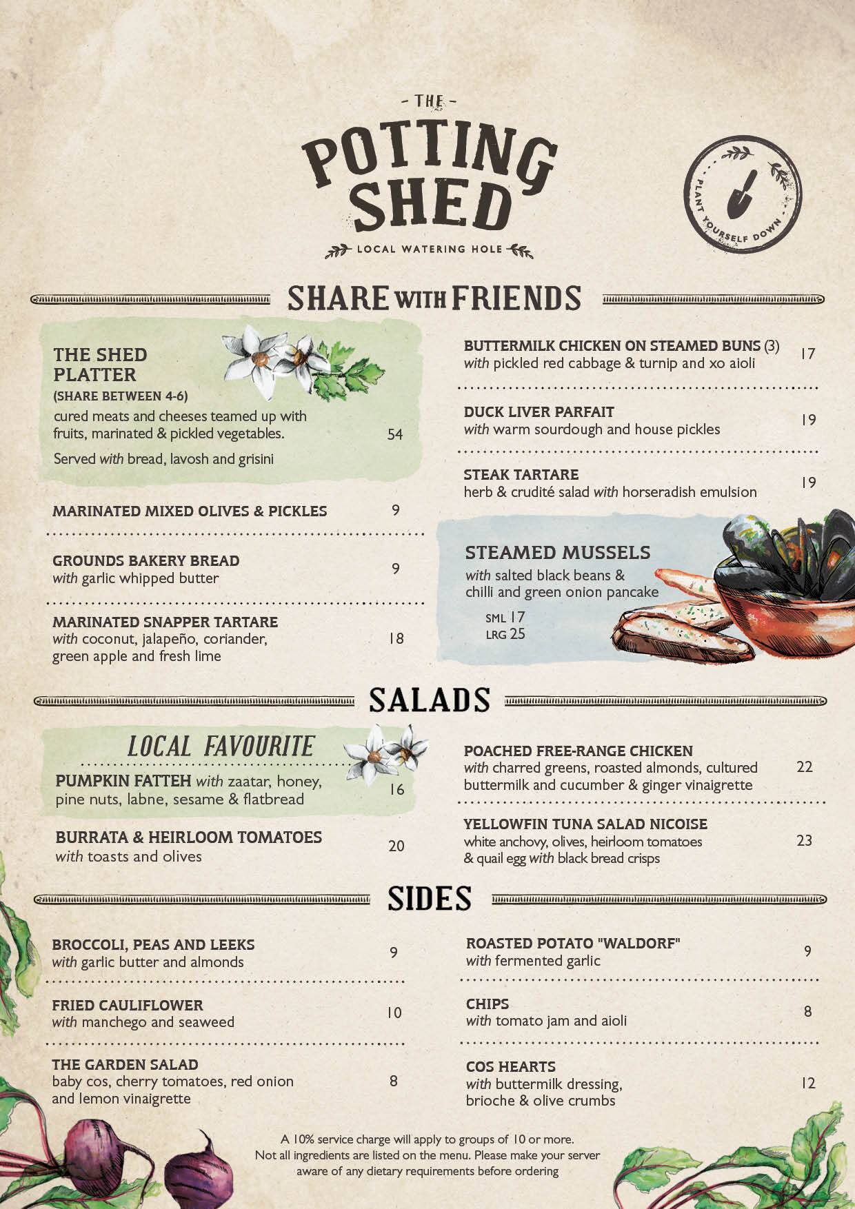 The Potting Shed Menu, Menu for The Potting Shed 