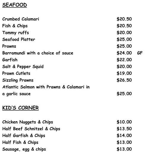 Menu at Alberton Hotel restaurant, Alberton