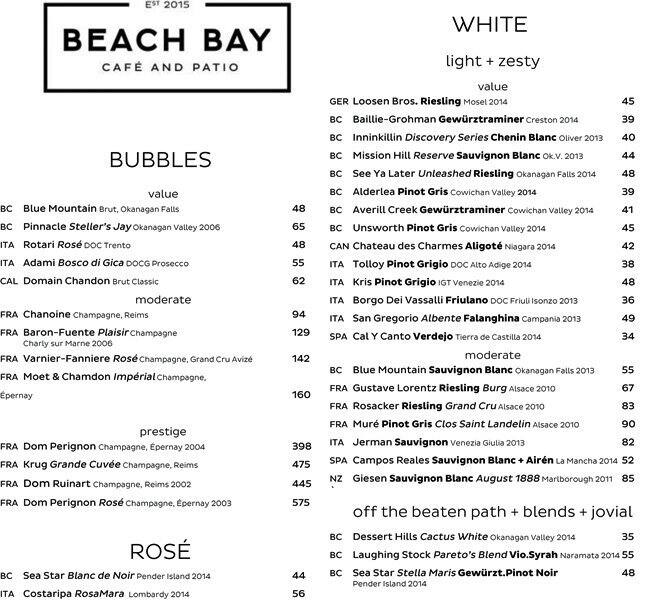 Beach Bay Cafe And Patio Menu For Beach Bay Cafe And Patio Menu